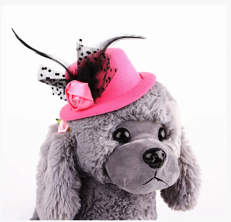 Модные шапки для собак Шапки перо цена Стиль милый маленький шляпа для домашних животных для лето кошка собака с поставщиком Аксессуары; - Цвет: Розовый