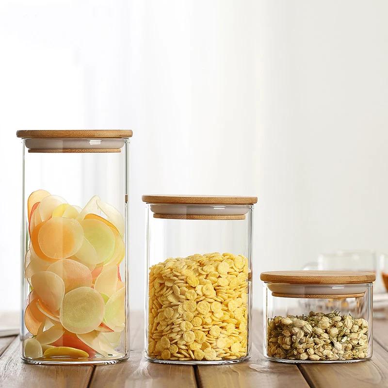 Классические боросиликатные стеклянные баночки для хранения специй вакуумные контейнеры для хранения с герметичной крышки из бамбука для конфет и чая кухонная организация