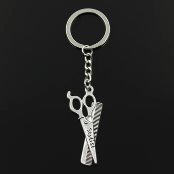 

Fashion 3cm Key Ring Metal Key Chain Keychain Jewelry Antique Bronze Silver Color Barber Scissor Comb Stylist 24x53mm Pendant