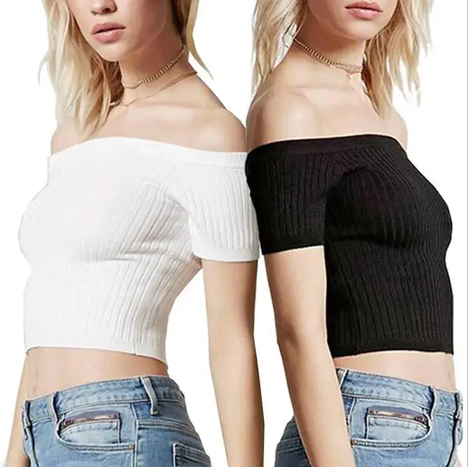 2017 brand designer T shirt women sexy off shoulder crop