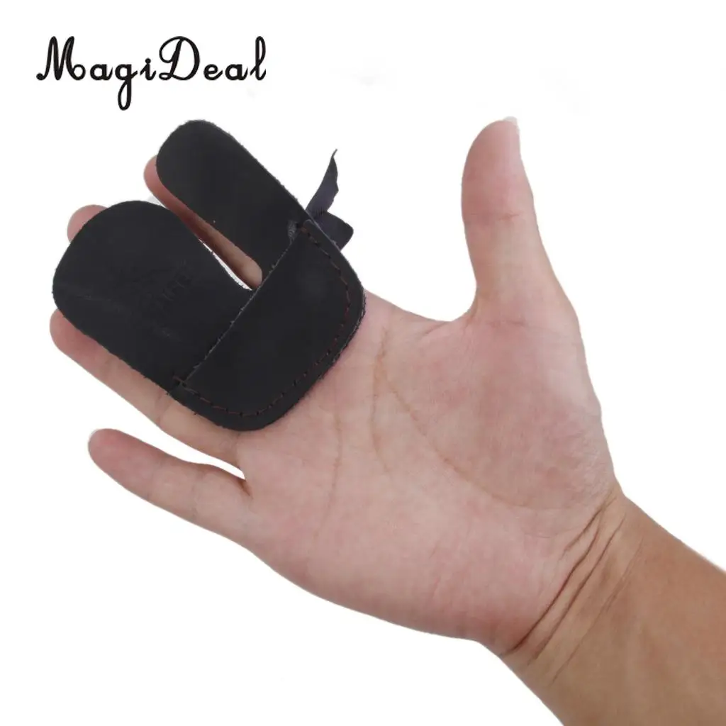 MagiDeal Durable Soft Cow Leather Protection Finger Tab Shooting Archery Glove Supplies for Bow Hunting Outdoor Finger Protector