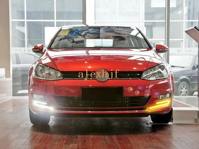 

July King LED Light Guide Daytime Running Lights LED DRL With Yellow Turn Signal Light case for Volkswagen GOLF 7th 2013~ON 1:1