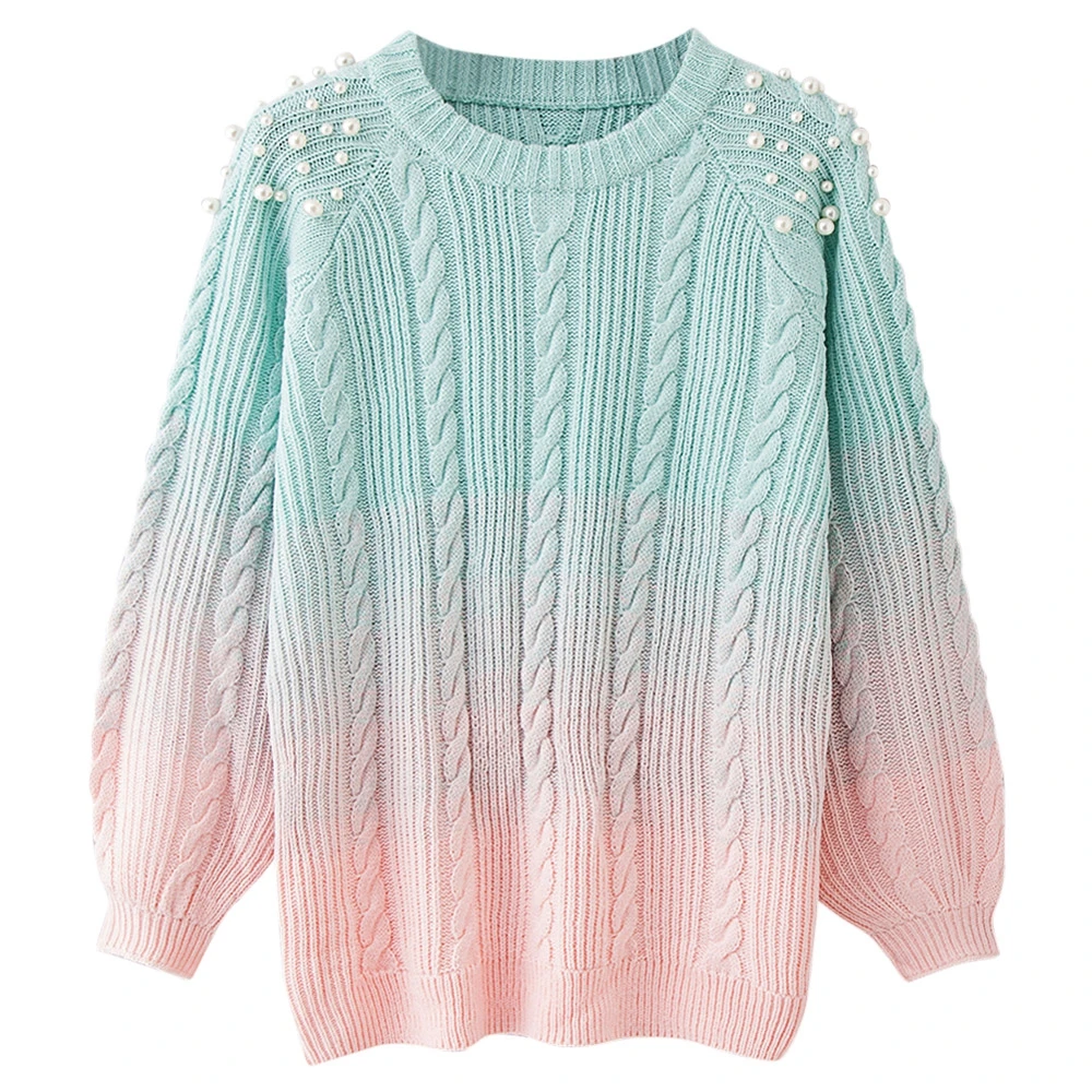 Round Collar Long Sleeve Beaded Color Blocking Women Sweater Round Collar Long Sleeve Beaded Color Blocking Women Sweater