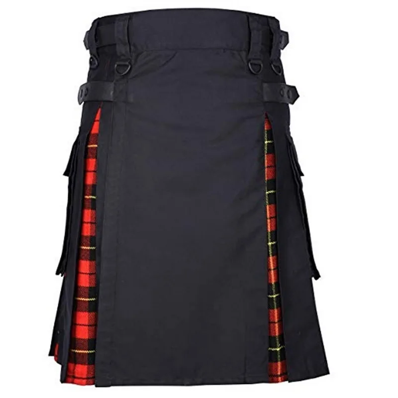 SHUJIN Adjustable Waist Men Casual Skirt Pant Solid Plaid Punk Hip-hop Avant Garde Men Fashion Trousers Scottish Kilt