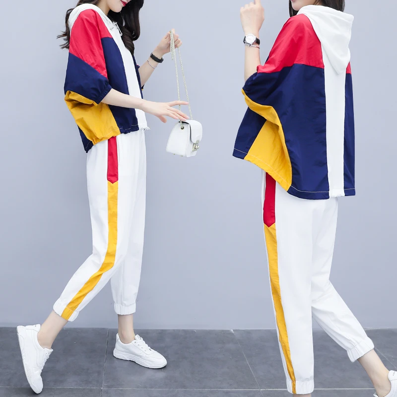 

2 Piece Matching Set Plus Size Big Outfit Tracksuit Sportswear Co-ord Set for Women Wide Pants and Hoodies Top 2019 Summer Loose