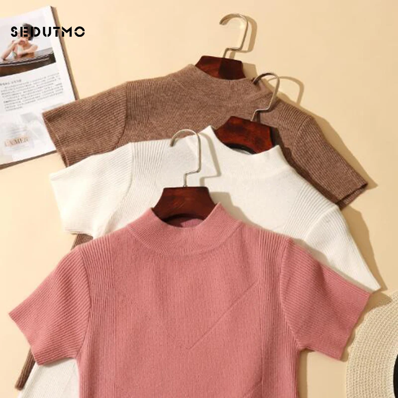SEDUTMO Spring Sweater Women Pullovers Knitting Top Short Sleeve Turtleneck Jumper Summer Slim Women Sweater ED319 SEDUTMO Spring Sweater Women Pullovers Knitting Top Short Sleeve Turtleneck Jumper Summer Slim Women Sweater ED319