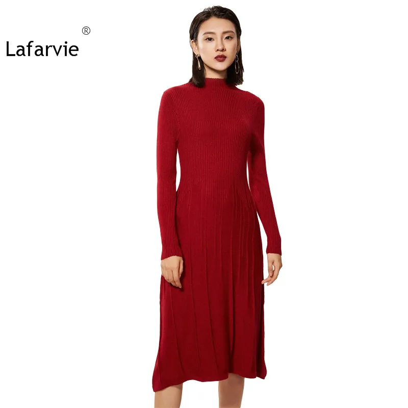 Lafarvie Women Sweater Dress 2019 Autumn Winter Cashmere Blending Half Turtleneck Casual Long Loose Soft Femme Dresses Vestidos