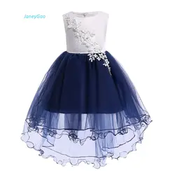 JaneyGao/Платья с цветочным узором для девочек для свадебной вечеринки, короткое, длинное, с аппликацией сзади, нарядное платье для маленьких