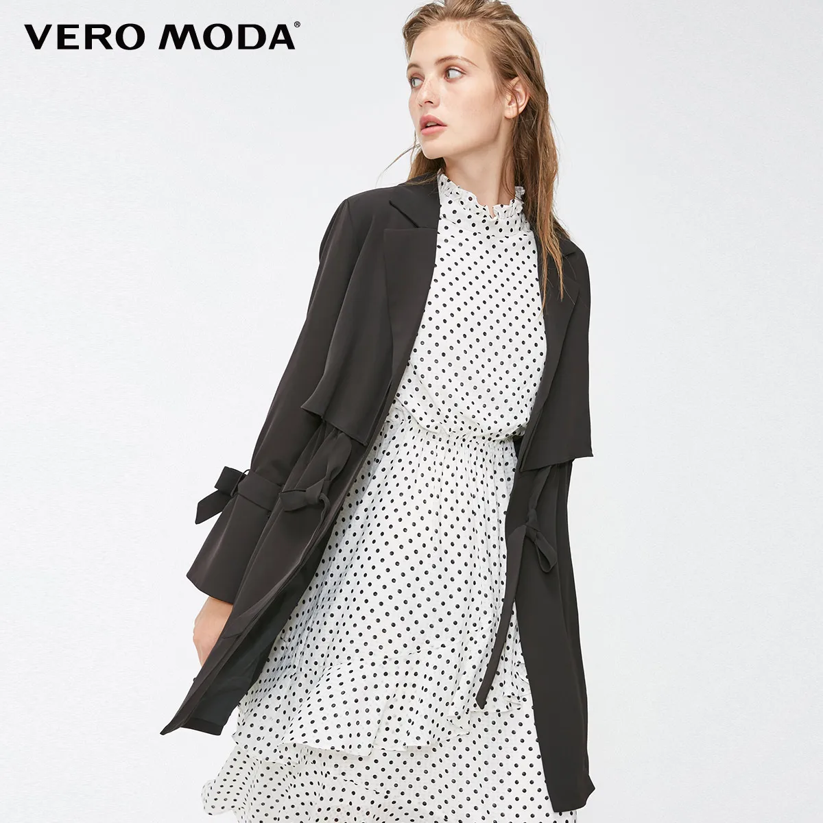Vero Moda новая плиссированная кружевная планка в длинном чистом тренчкоте ветровка куртка | 318317507 - Цвет: Black