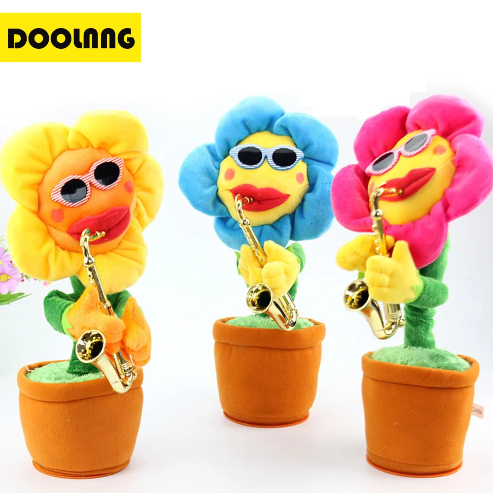 

DOOLNNG Saxophone Singing&Dancing Sunflower Plush Toys Sachs Music Swing Electric Sun Flower Toy Potted plants Decorative Gifts