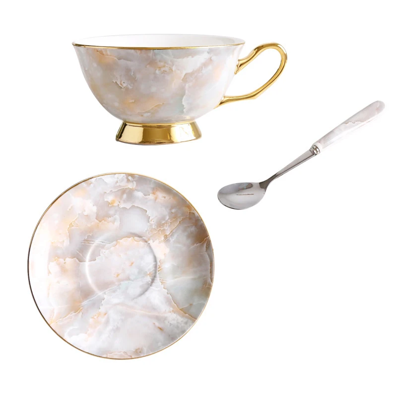Костяной фарфор чашка комплект Кофе кружка с блюдцем ложка Western Стиль днем Чай комплект Кофе чашки элегантные аксессуары для посуды напиток-посуда