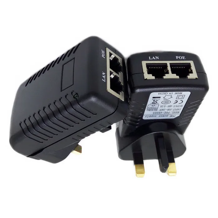 DC48V 0.5A 10/100 Мбит/с PoE Инжектор питания через Ethernet адаптер, pin 4/5(+), 7/8(-), UK штекер, 3 квадратных штыря