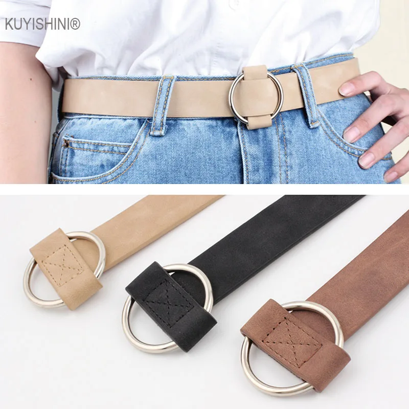 Female Casual Round Buckle Wide Belts Women Dress Jeans Belt Woman Ladies Faux Suede Leather Straps Ceinture Black Pink Red