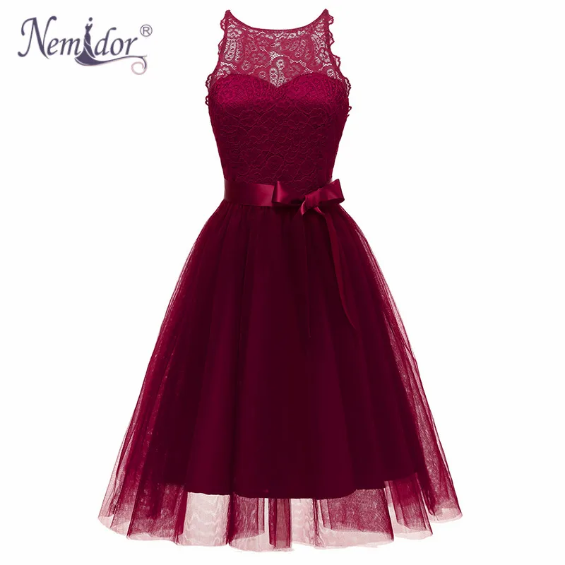 

Nemidor 2019 Women Elegant Spaghetti Strap Sleeveless Midi Swing Dress Vintage O-neck Mesh Lace Patchwork Cocktail A-line Dress