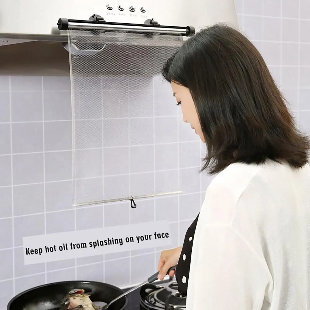

Kitchen safety oil and splash proof transparent curtain cooking safety roller blind multi-function retractable oil splash film