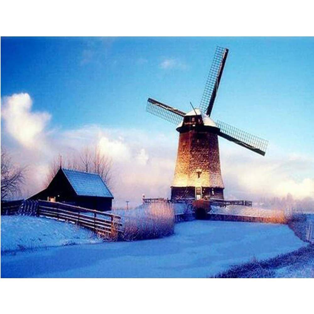 

5D Diamond Embroidery Winter DIY Full Square Diamond Painting Windmill Handicraft Diamond Mosaic Snow Home Decor Gift YU711