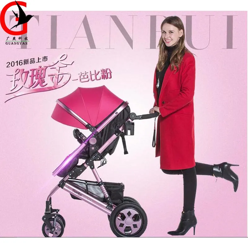 

Luxury Baby Stroller Folding Baby Carriage High Landscape Sit and Lie for Newborn Infant Four Wheels