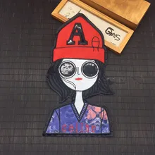 Rot hut kühlen mädchen bestickte patches motiv vintage applique mode jacke mantel kleidung dekoration patch nähen auf zubehör
