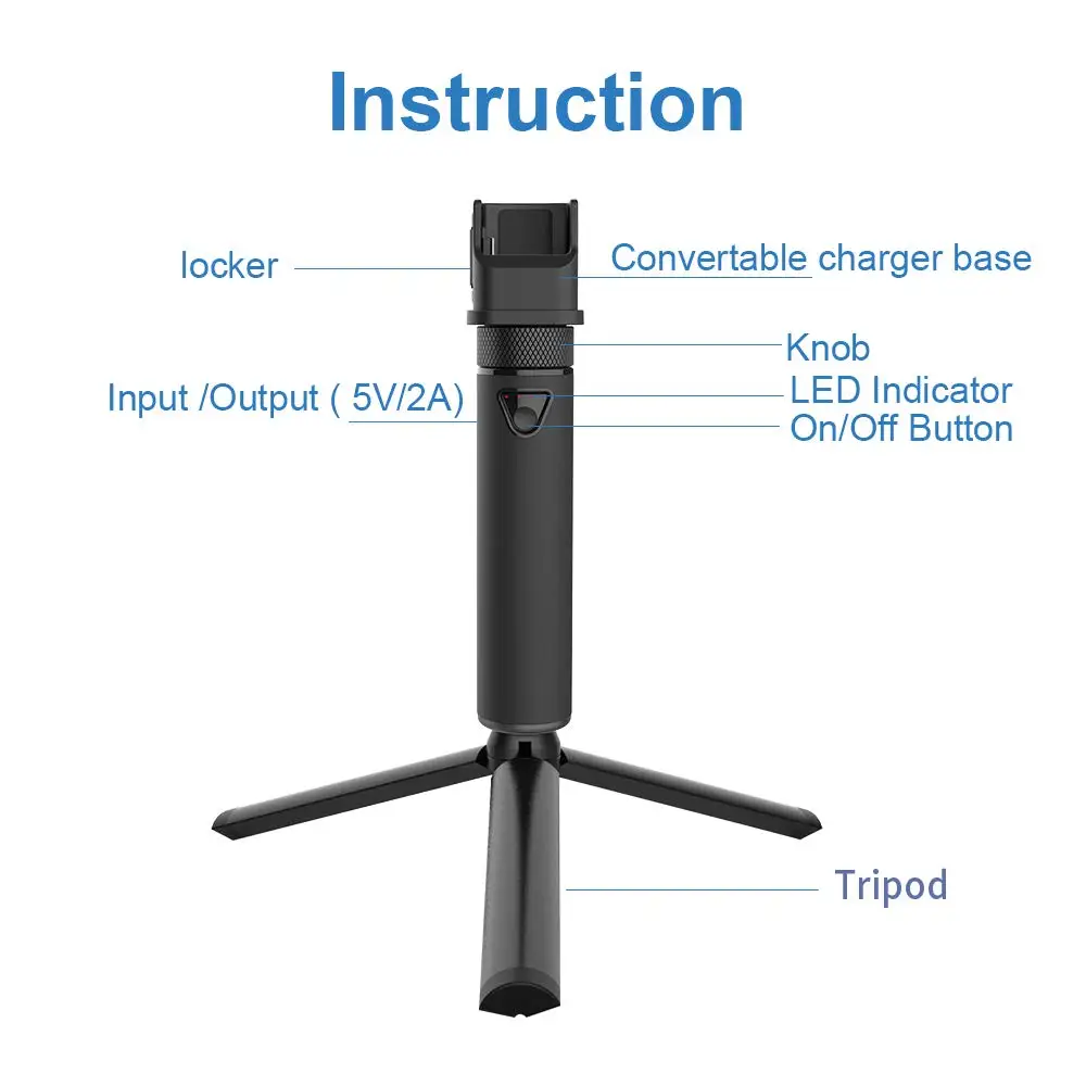 Smatree 5000mAh Портативная портативная палка с штативом для OSMO Карманная камера