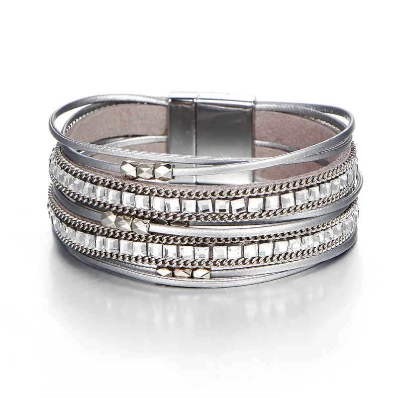 Модный популярный многослойный браслет с магнитной пряжкой и браслет для женщин, богемный жемчужный кожаный браслет с кристаллами для женщин, новинка Pulseira
