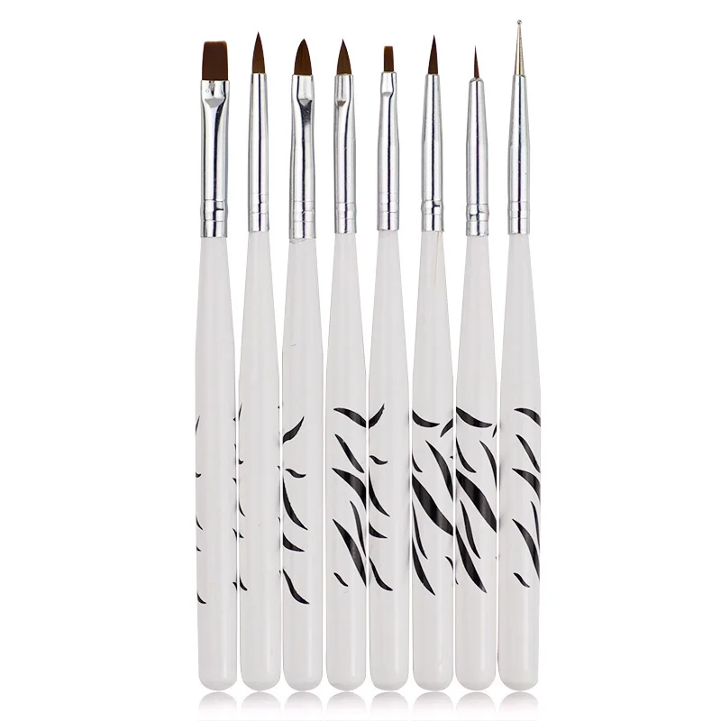 8pcs/set Zebra Printing Nail Art Brush Wooden Handle Nail Professional Equipment Pen Uv Gel Builder Painting Drawing Brushes - Цвет: 8PCS