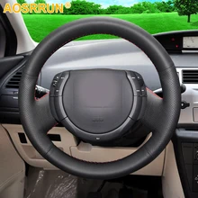 Aosrrun mão-costurado capa de volante do carro de couro preto para citroen triumph velho c4 c-quatre carro-estilo
