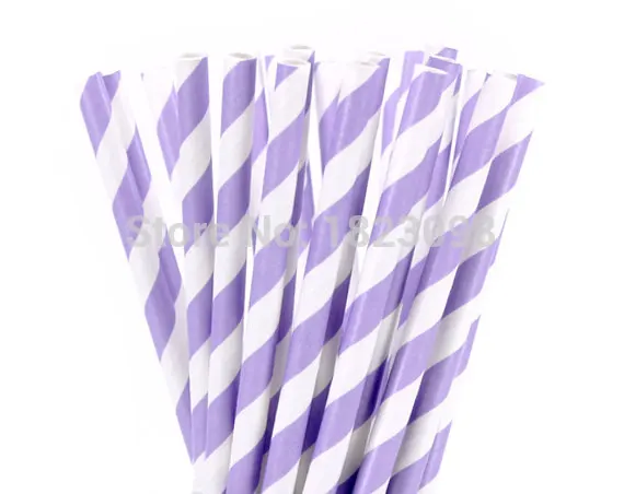 Paper Straws - Lilac  White Stripe