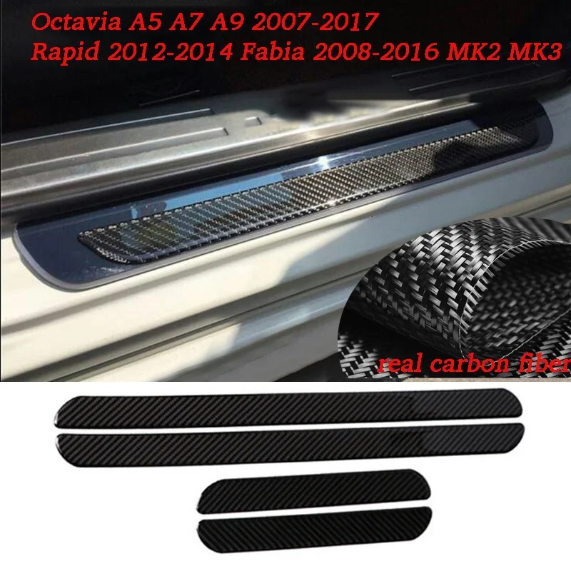 

For skoda Octavia A5 A7 A9 Rapid Fabia Accessories Door Sill Scuff Plate Guards Carbon Fiber Door Sills Protector Stickers