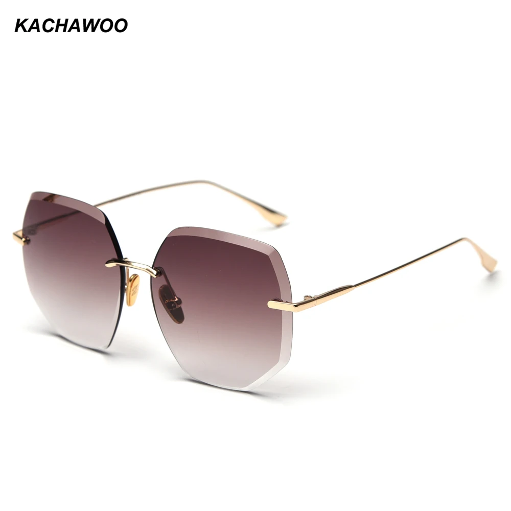 Kachawoo, безрамные солнцезащитные очки, женские, полигон, градиентные, коричневые, большие солнцезащитные очки, квадратные, высокое качество, металл, золото, женские летние очки
