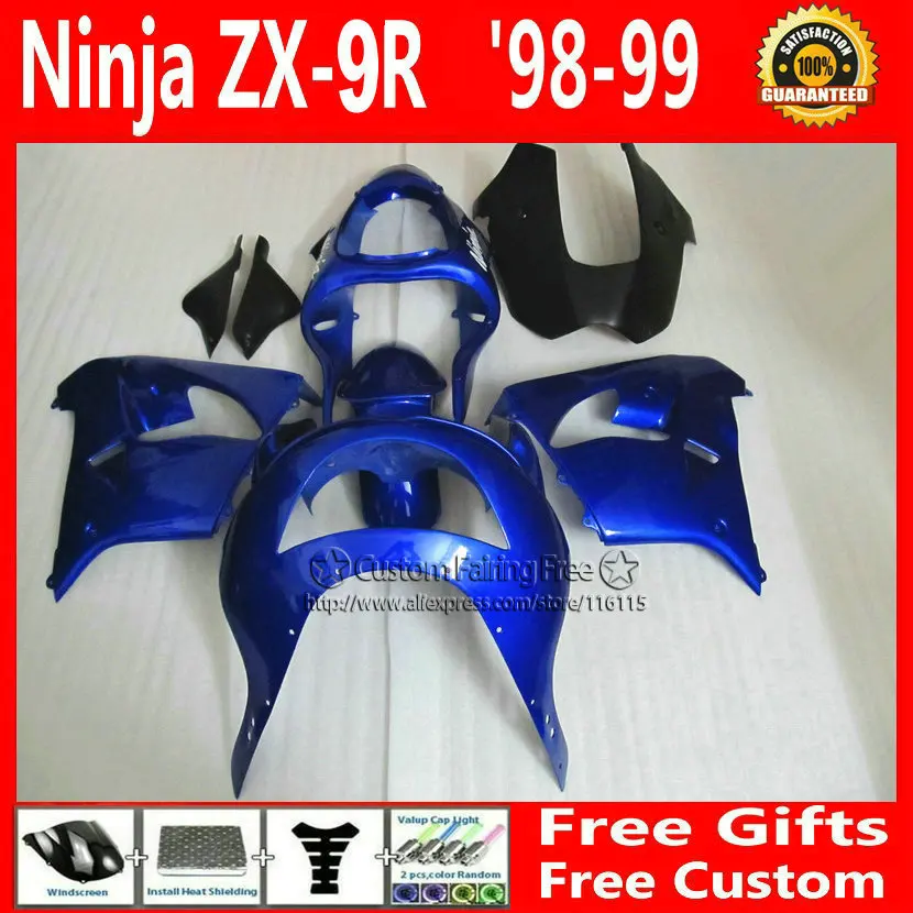 

Dark blue custom fairing for Kawasaki Ninja fairings zx 9r 98 99 ABS plastic ZX 9R 1998 1999 mold bodyworks +7Gifts