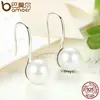 [Coupon $15 OFF $3] BAMOER 925 Sterling Silver Elegant Round Pure Love Pearl Drop Earrings Women Jewelry White Pink SCE037 ► Photo 2/5