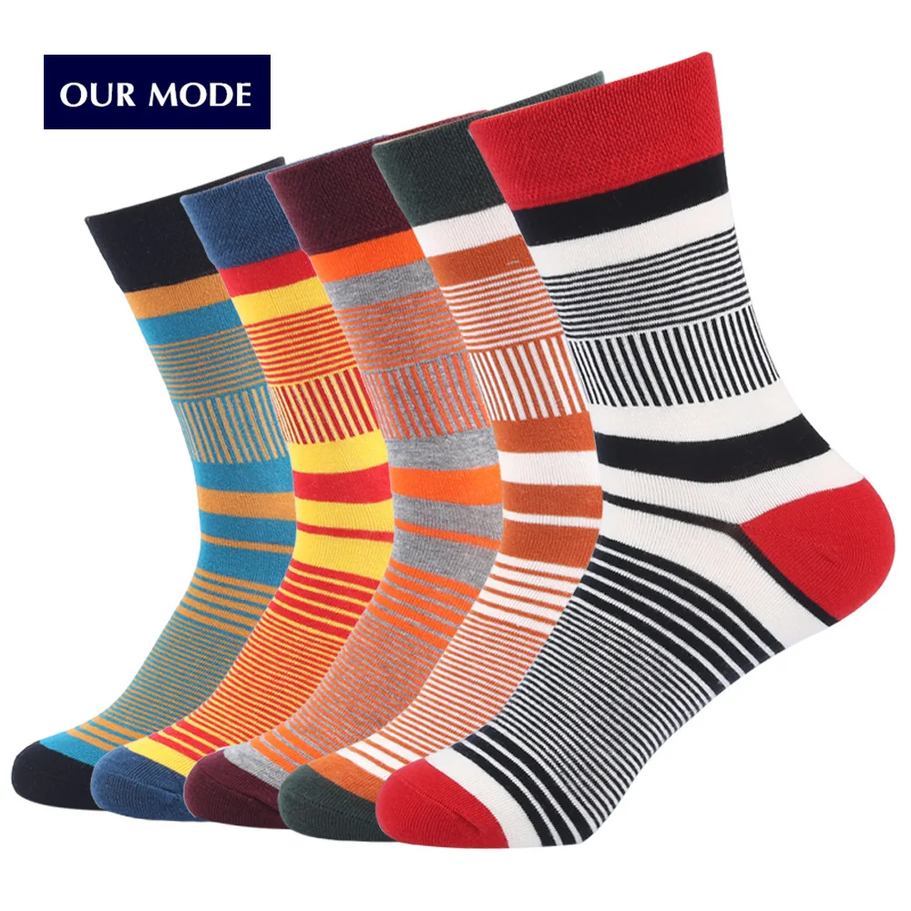 OUR MODE autumn winter fashion fine stripes patterns men cotton socks