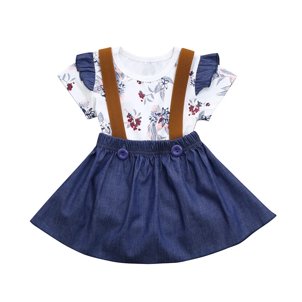 

MUQGEW Infant newborn baby girls dresses summer 2019 Floral Print Jumpsuit Strap Skirt Outfits Set roupa menina infantil #y5
