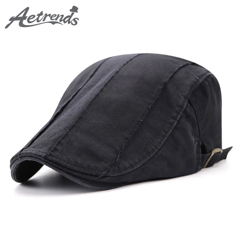 [AETRENDS] Man Hat Cotton Washed Plain Berets Flat Cap Ivy Newsboy Gatsby Cabbie Beret Hats Z-6525