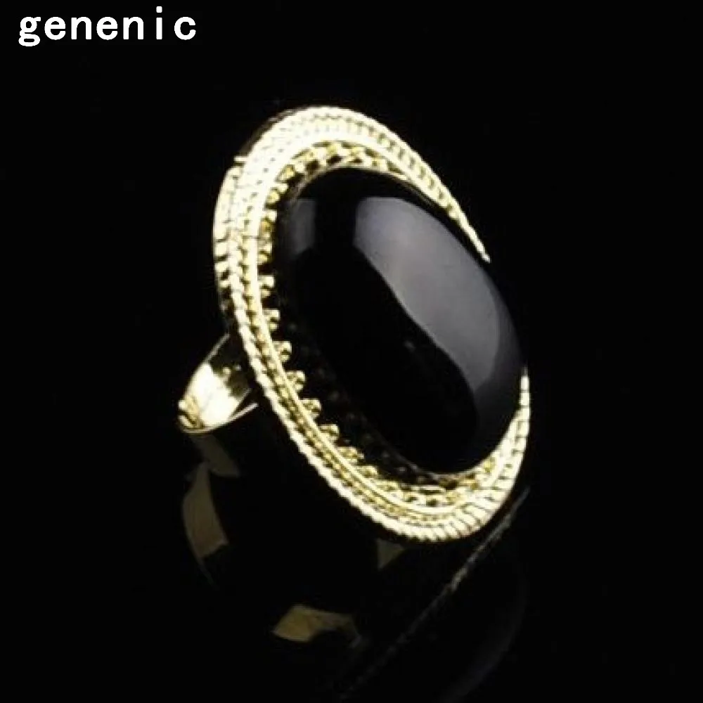 

1 PC Fashion Big Oval Black Rhinestone Finger Ring Adjustable Women Sweet Gift