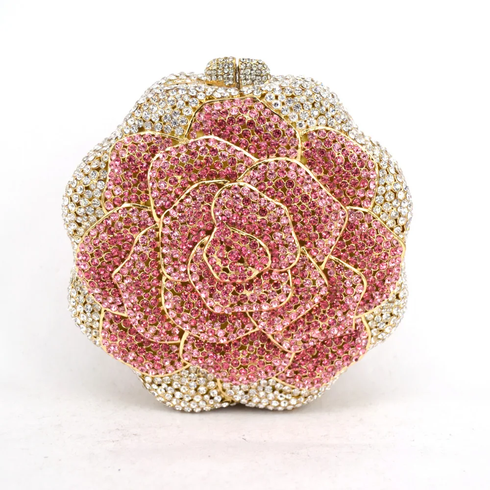 Pink Rose Flower Shaped Crystal Clutch bag diamond colorful