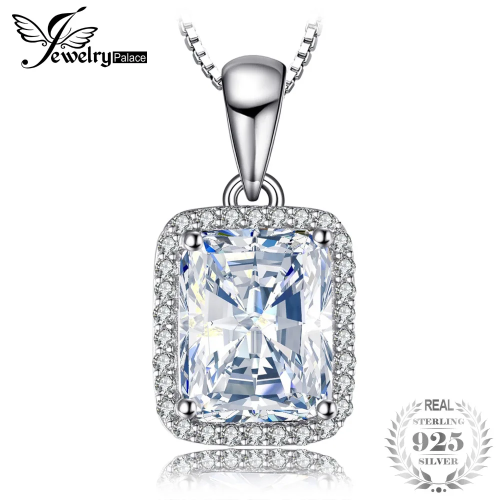 Jewelrypalace классический 2.7ct прямоугольник Обручение Свадебные Halo кулон Цепочки и