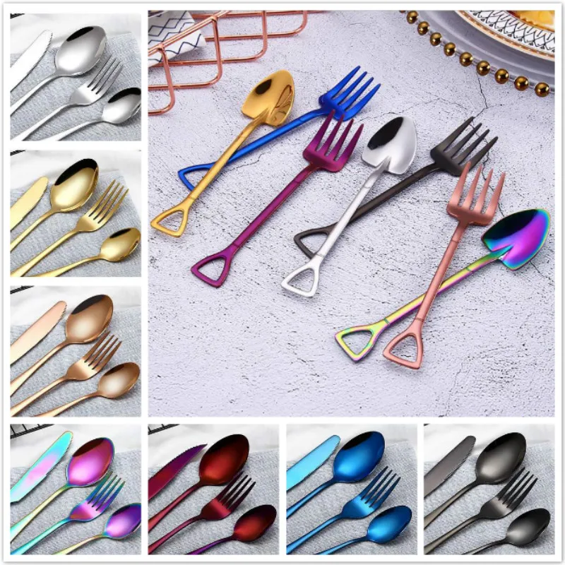 

High-grade flatware sets creative fork knife spoon teaspoon colorful dinnerware sets