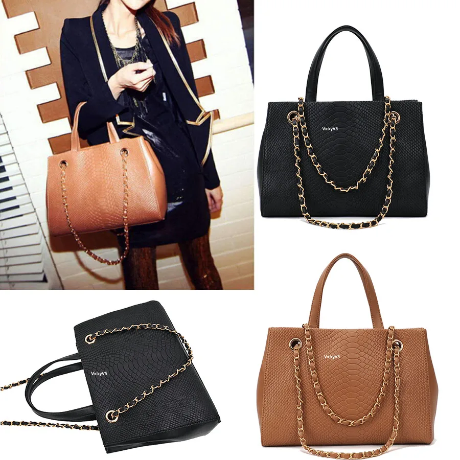 Crocodile Leather Pattern Women Bag PU Leather Wallet Clutch Purse Alligator Stylish Chain Women Messenger Bag