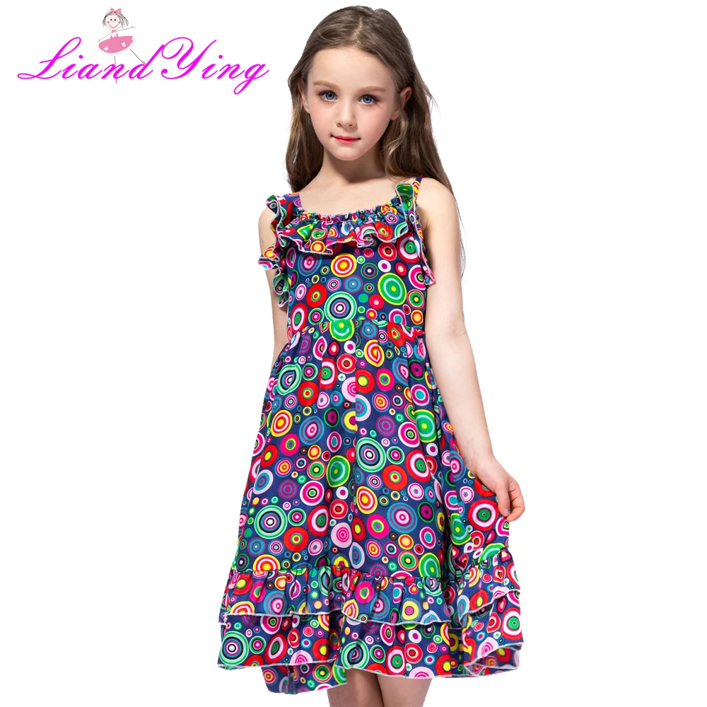 Fashion New 2018 Bohemian Print Girls Dress Summer Dresses Beach Strap