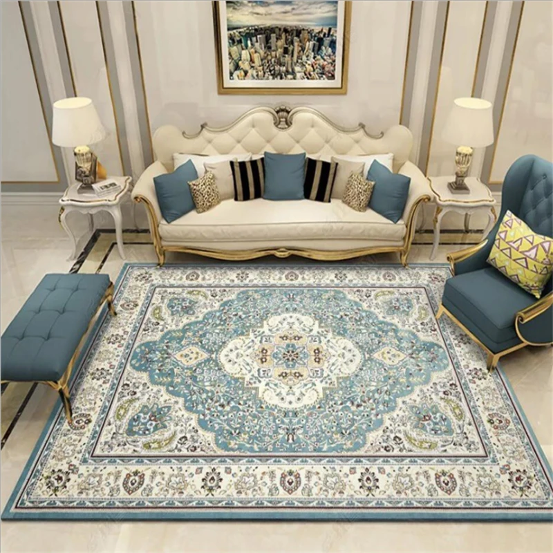 Rugs And Carpets For Home Living Room Carpet Bedroom European Ethnic Style Retro Light Blue Carpet Non Slip Kitchen Mat Area Rug