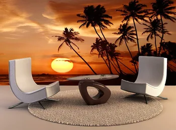 

Custom Wallpaper Murals Sunset Tropical Beach Self Adhesive Vinyl Wall Sticker Wall Paper Art Wall Painting Living Room