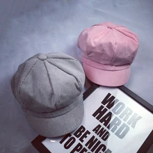 Корейский берет в стиле винтаж кепки Вельветовые женские для женщин девушек повседневные однотонные хлопковые весна лето розовая британская шляпка остроконечная новое поступление