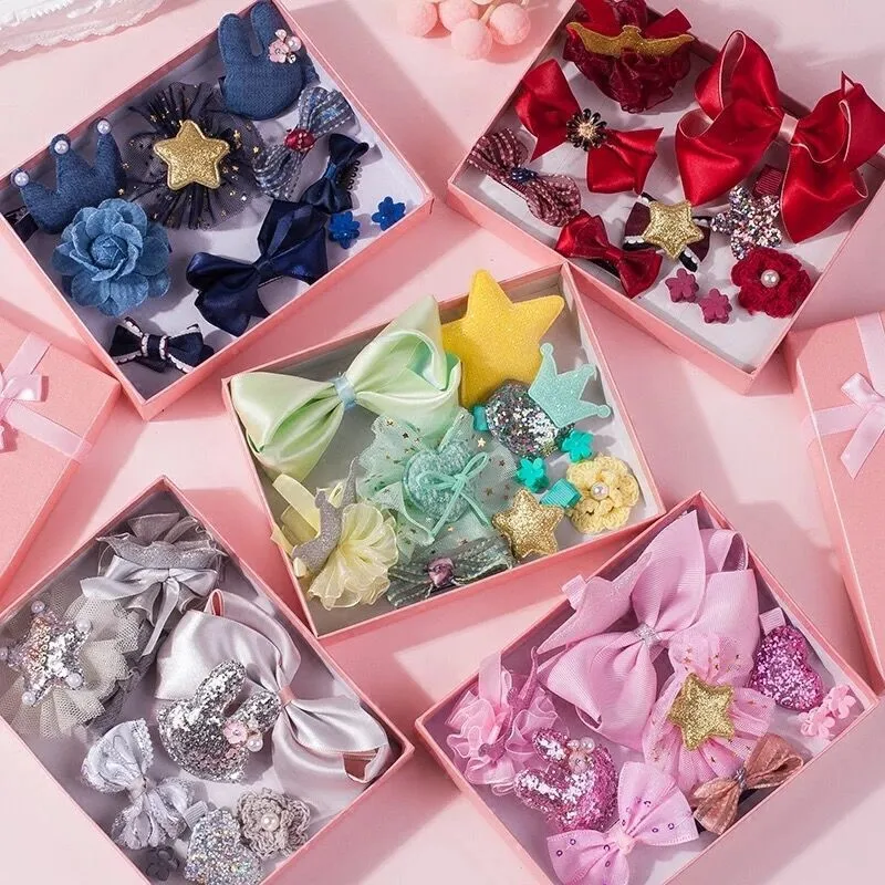 

1 set = 10 PCS new children's accessories hairpin hairpin baby fabric bow flower tiara hairpin girl girl tiara gift