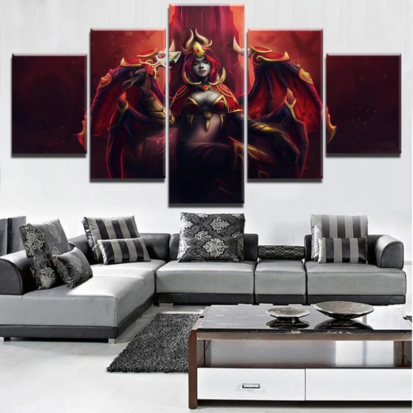 HD Prints Pictures Canvas Home Decor Room 5 Piece Dagger DotA 2 Horns Lina Sexy Woman Warrior Paint