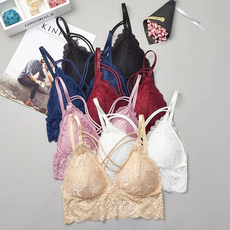 

Push Up Bra Women Strappy Lace Bralette Femme Seamless Wireless Bra Plus Size Red Blue Pink Black White Bras for Women