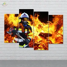 Настенная живопись на холсте пожарный в огне плакаты и принты декоративная картина украшение дома для гостиной 4 шт