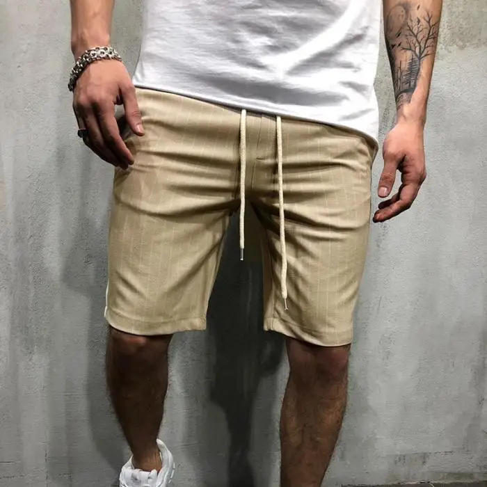 Men Sports Half Pants Striped Middle Waist Breathable Slim Fit Male Shorts for Summer NGD88