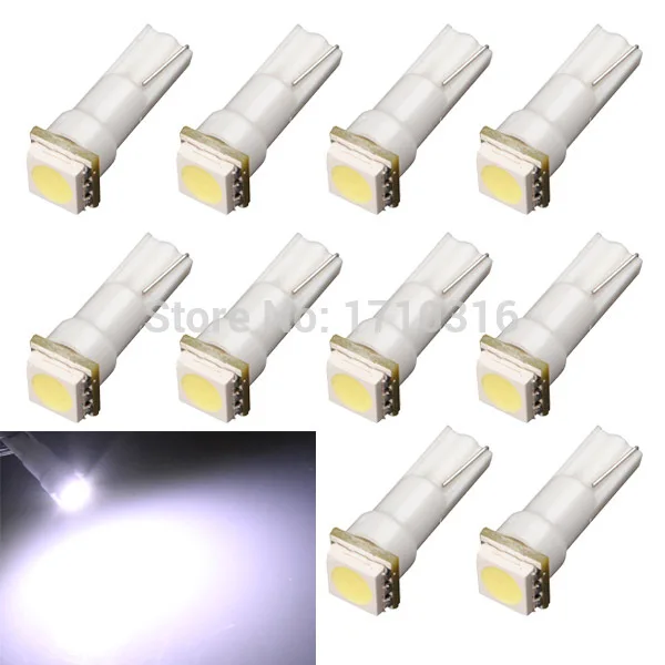10 шт./лот T5 1 SMD 5050 Светодиодная лампа белый Автомобильный источник света Интерьер