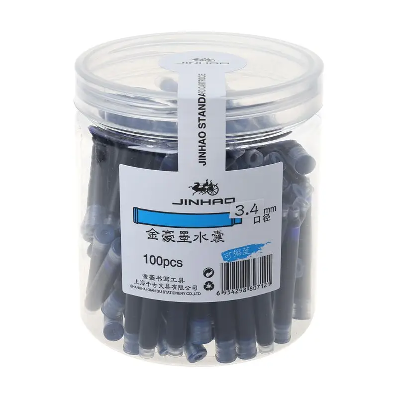 

100pcs Jinhao Universal Erasable Blue Fountain Pen Ink Sac Cartridges 3.4mm Refills School Office Stationery J Jy23 19 Droship